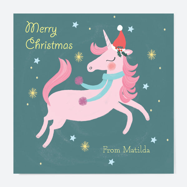 Personalised Christmas Cards - Festive Unicorn - Pack of 10