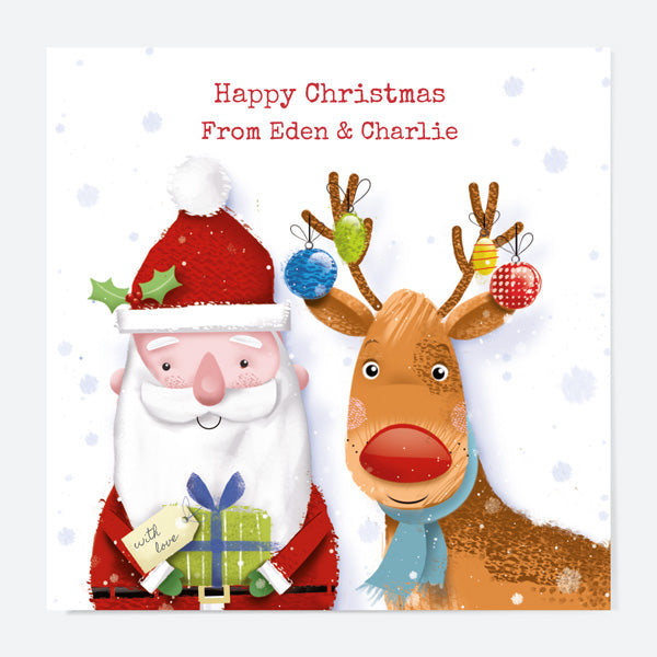 Personalised Christmas Cards - Santa & Rudolph Fun - Gifts - Pack of 10