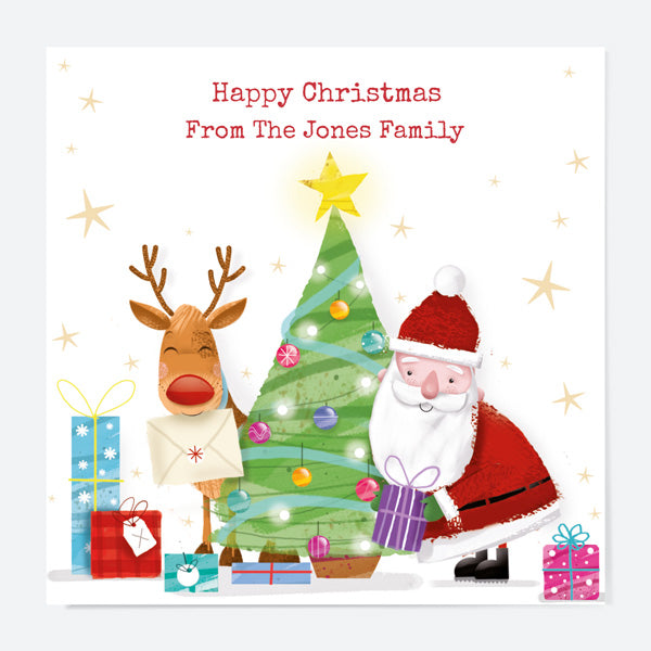 Personalised Christmas Cards - Santa & Rudolph Fun - Tree - Pack of 10