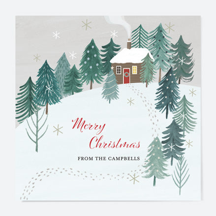 Personalised Christmas Cards - Winter Wonderland - Cosy Cottage - Pack of 10