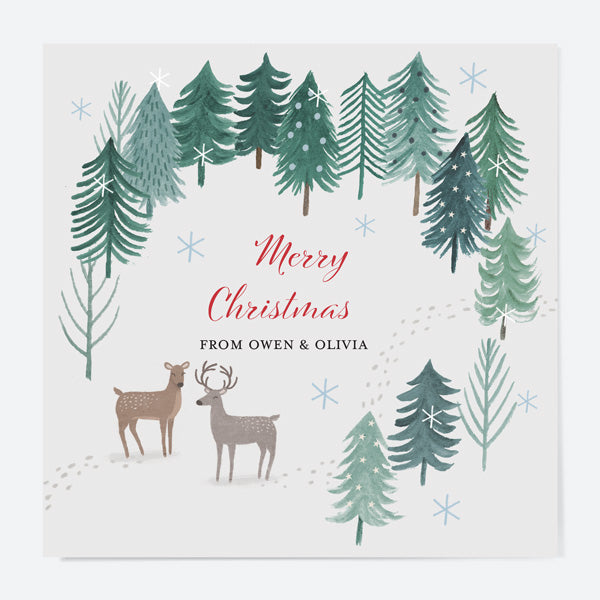 Personalised Christmas Cards - Winter Wonderland - Reindeer Forest - Pack of 10