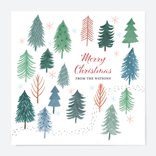 Personalised Christmas Cards - Winter Wonderland - Snowy Forest - Pack of 10