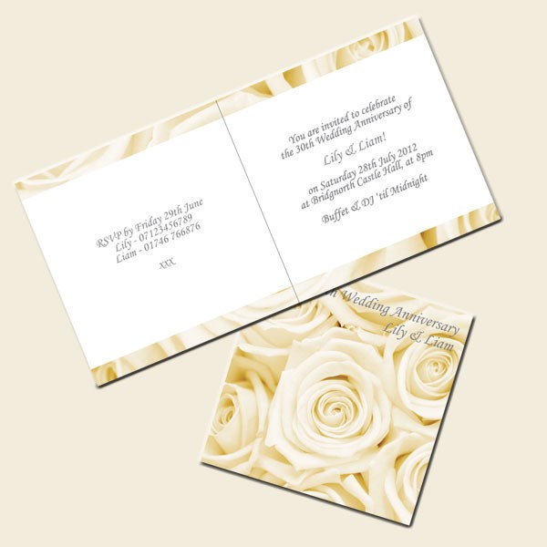 30th Wedding Anniversary Invitations - Cream Roses