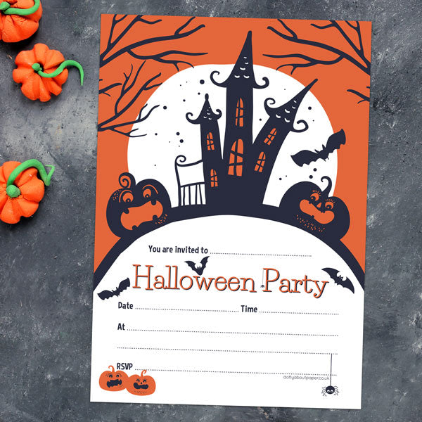 Creepy Pumpkin Castle - Halloween Notelet Invitation - Pack of 20