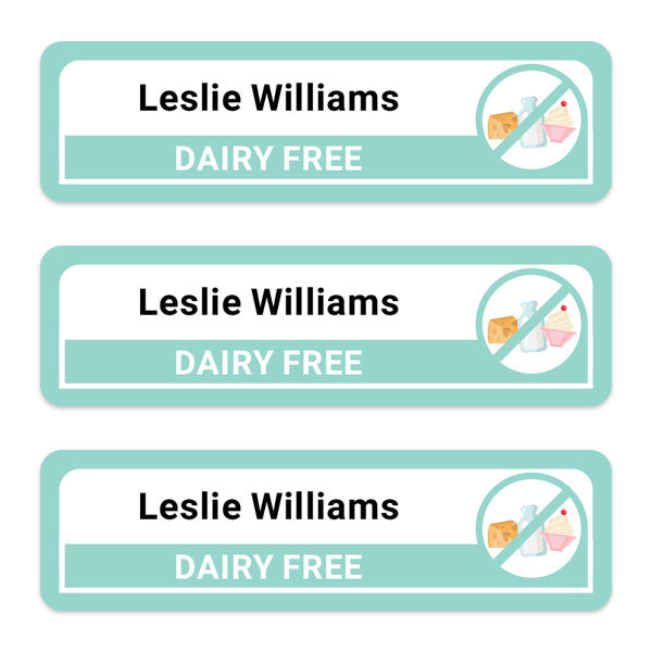 Care Home - Medium Personalised Stick On Waterproof (Equipment) Allergy Name Labels - Dairy - Pack of 36