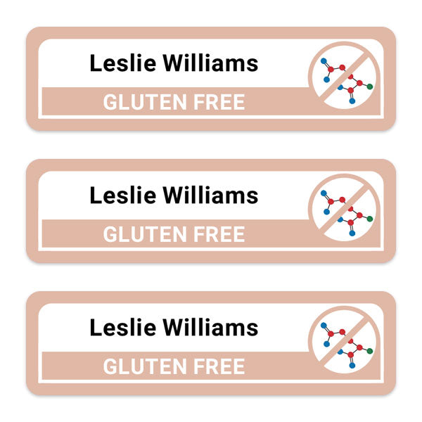 Care Home - Medium Personalised Stick On Waterproof (Equipment) Allergy Name Labels - Gluten - Pack of 36