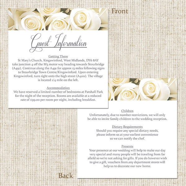 English Roses Guest Information Card