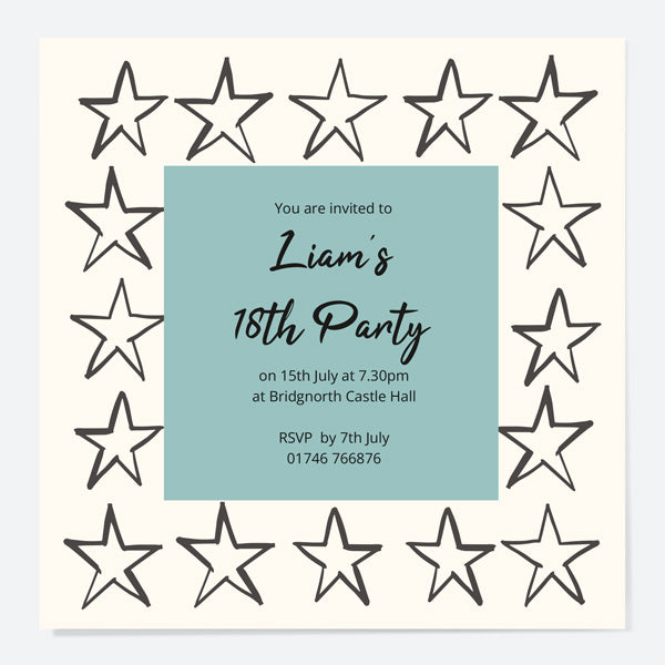 18th Birthday Invitations - Sketch Style Stars - Pack of 10