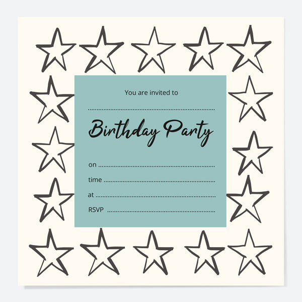 Kids Birthday Invitations - Sketch Style Stars - Pack of 10