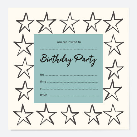 Kids Birthday Invitations - Sketch Style Stars - Pack of 10