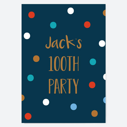 100th Birthday Invitations - Navy Spots - Pack of 10