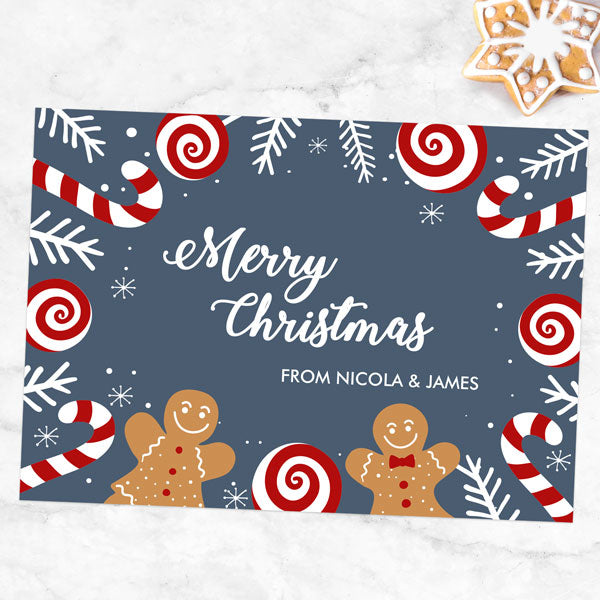 Personalised Christmas Cards - Festive Gingerbread Couple - Pack of 10