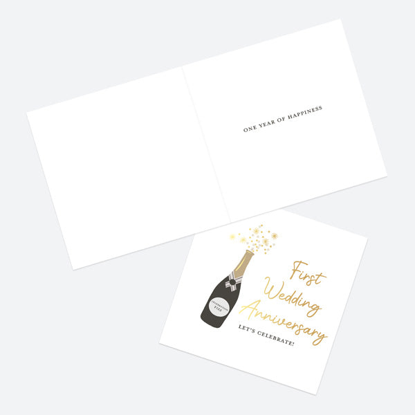 Luxury Foil Anniversary Card - Foil Monochrome - First Anniversary Bottle