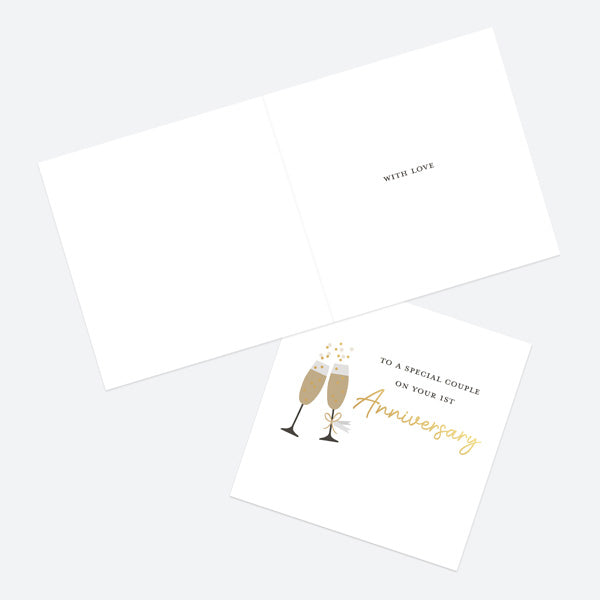 Luxury Foil Anniversary Card - Foil Monochrome - First Anniversary Glasses