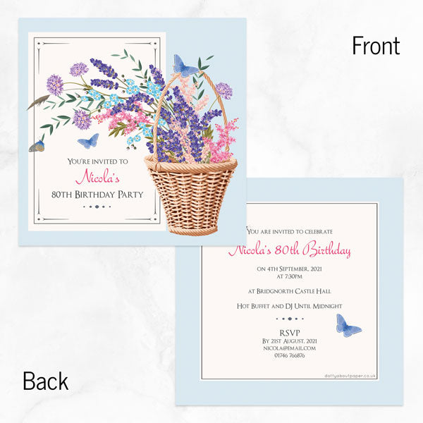 80th Birthday Invitations - Flower Basket - Pack of 10