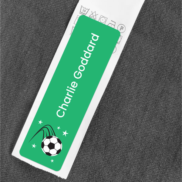 Medium Personalised Stick On Waterproof (Clothing/Equipment) Name Labels - Football Crazy - Pack of 36