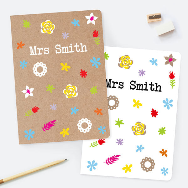 Fun Kraft Paper Flowers - Personalised A5 Exercise Books - Pack of 2