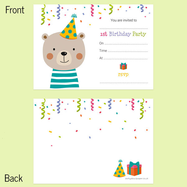 1st Birthday Invitations - Fun Party Bear - Pack of 10
