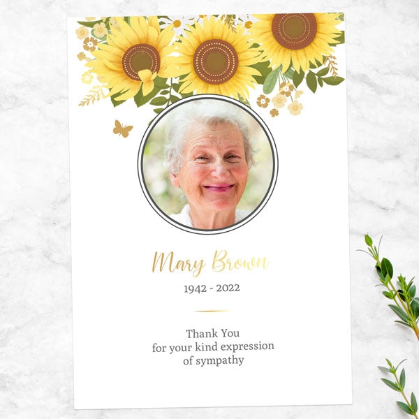 Foil Funeral Thank You Cards - Sunflowers