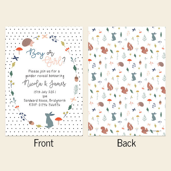 Gender Reveal Party Invitations - Whimsical Forest - Pack of 10