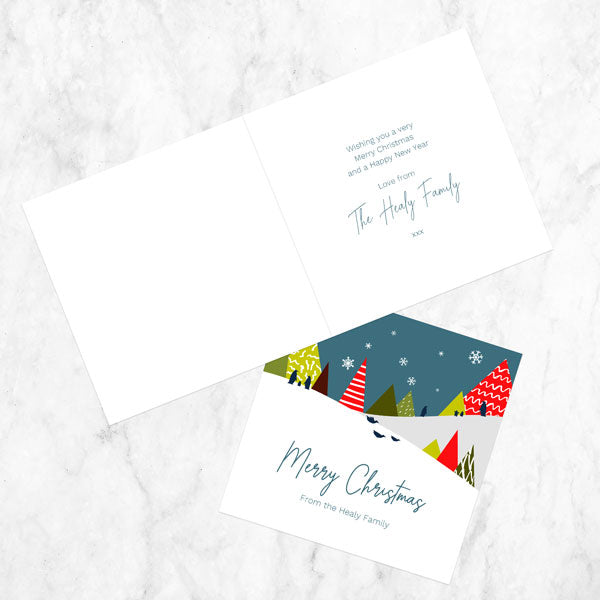 Personalised Christmas Cards - Geometric Winter Hills - Twilight Penguins - Pack of 10
