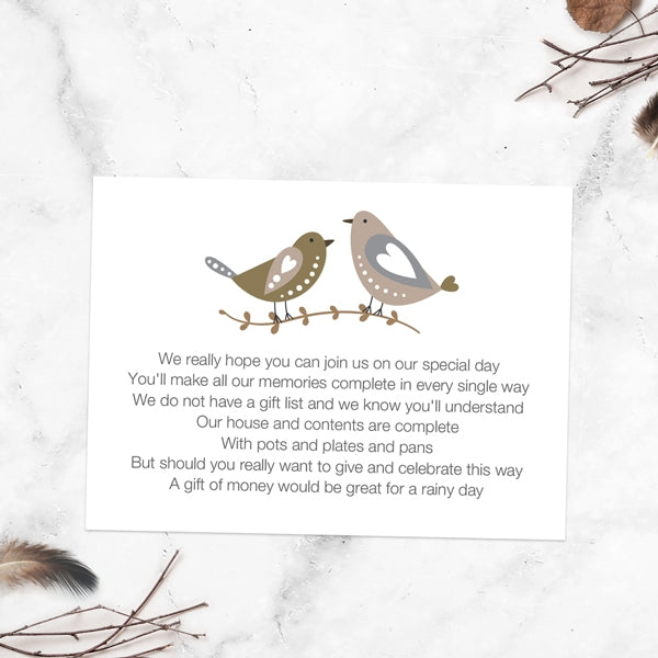 Rustic Woodland Birds Gift Poem Card