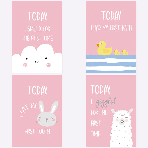Baby Milestone Cards Phrases - Pack of 12 - Girls Pink & Grey