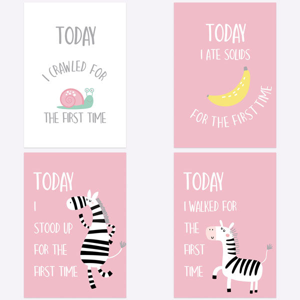 Baby Milestone Cards Phrases - Pack of 12 - Girls Pink & Grey