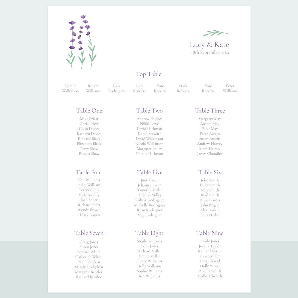 Lavender Field - Iridescent Table Plan
