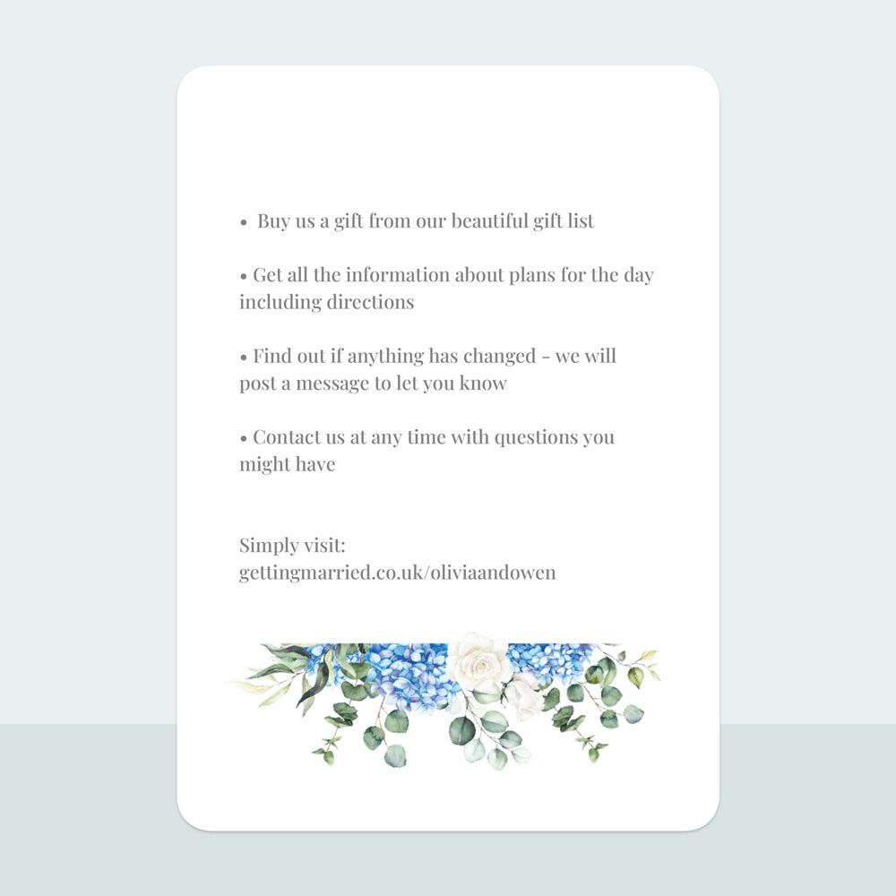 Hydrangea Bouquet - Evening Invitation & Information Card Suite