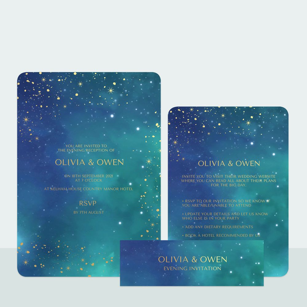 Midnight Stars - Foil Evening Invitation & Information Card Suite
