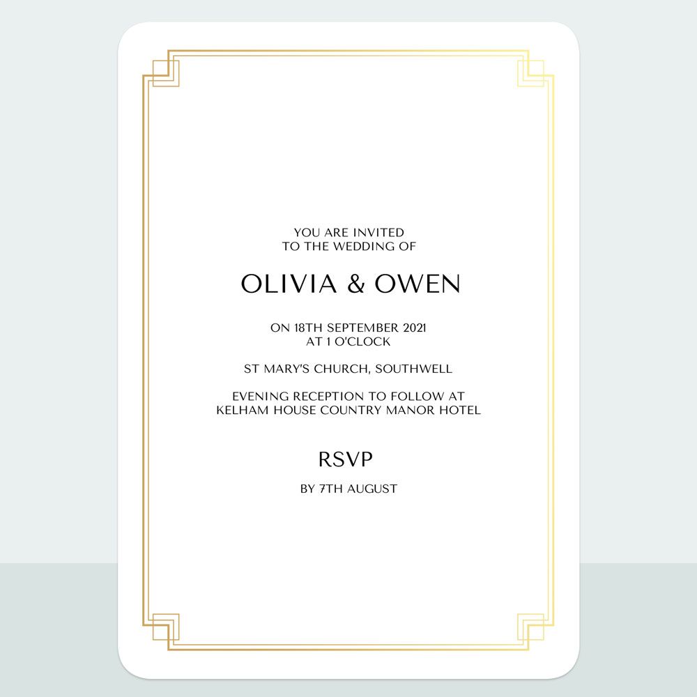 Art Deco Border - Foil Wedding Invitation & Information Card Suite
