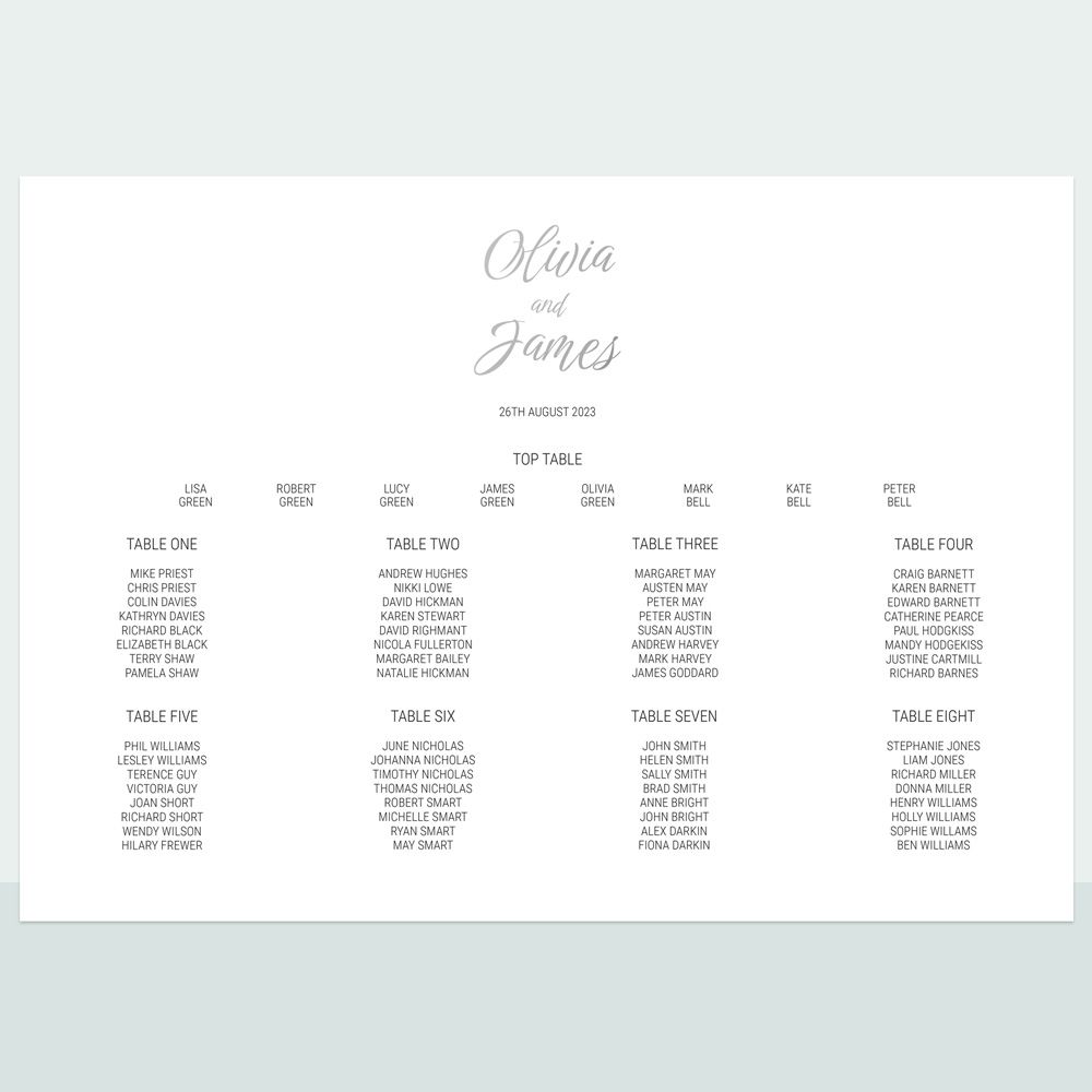 Classic Script - Foil Table Plan - Fast Delivery at Dotty About Paper