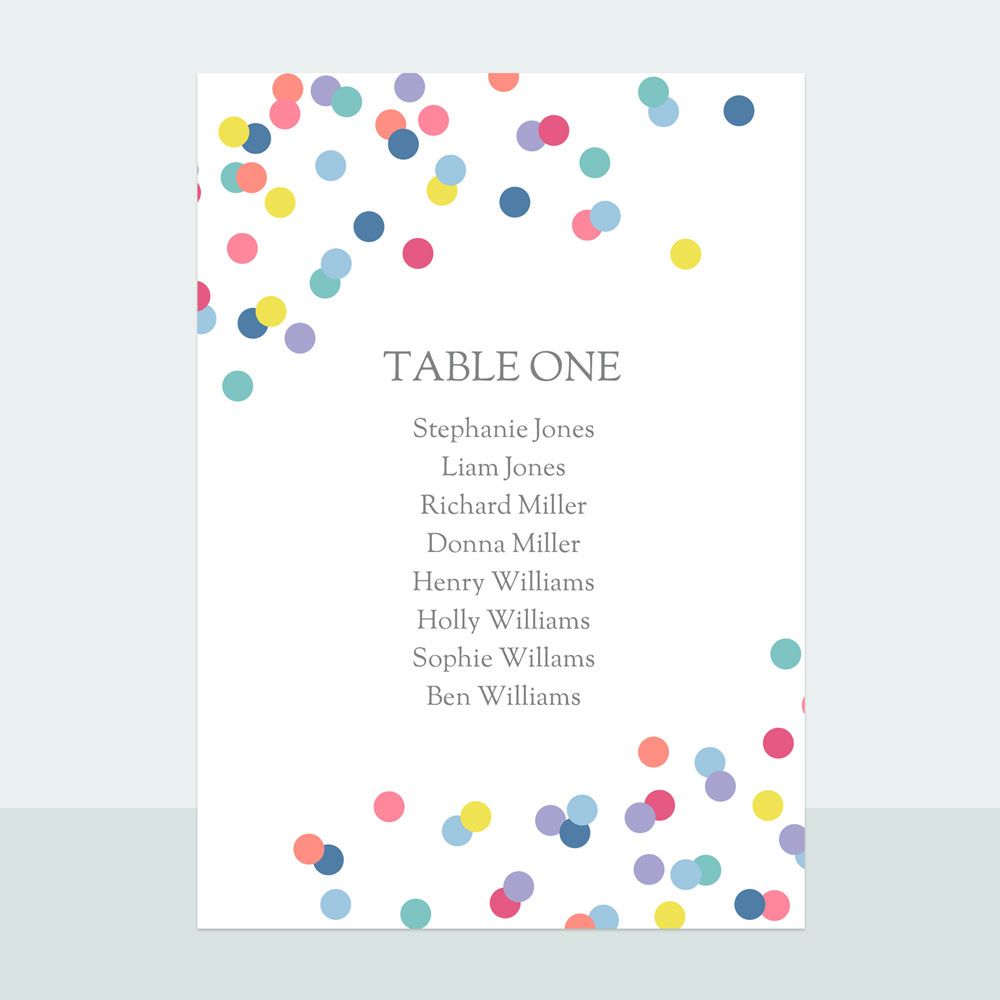 Colourful Confetti - Table Plan Cards