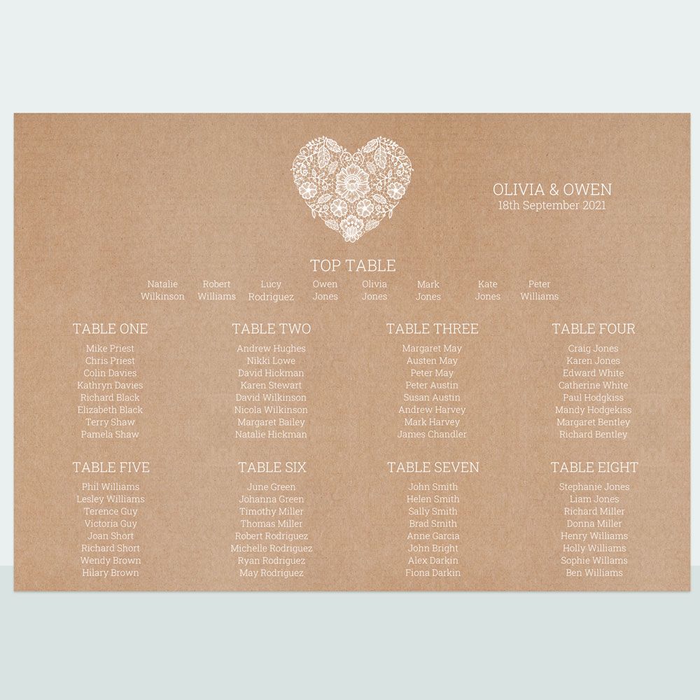 Rustic Lace Heart - Table Plan