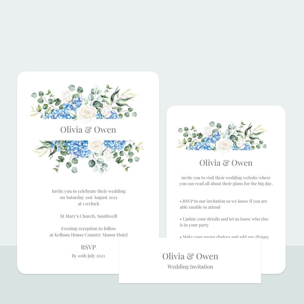 Hydrangea Bouquet - Wedding Invitation & Information Card Suite
