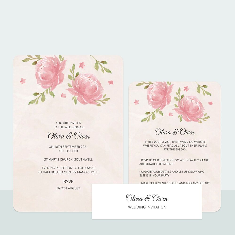 Painted Peonies - Wedding Invitation & Information Card Suite