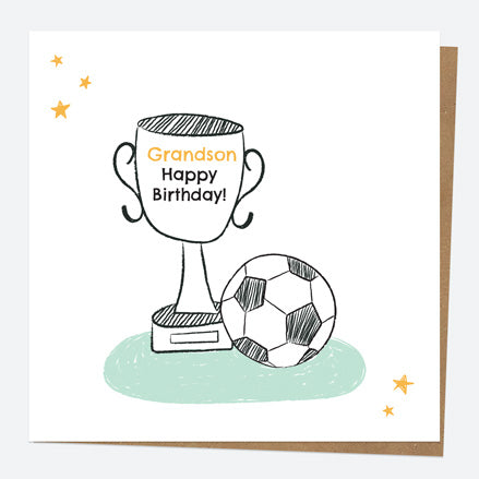 Grandson Birthday Card - Football Trophy - Grandson