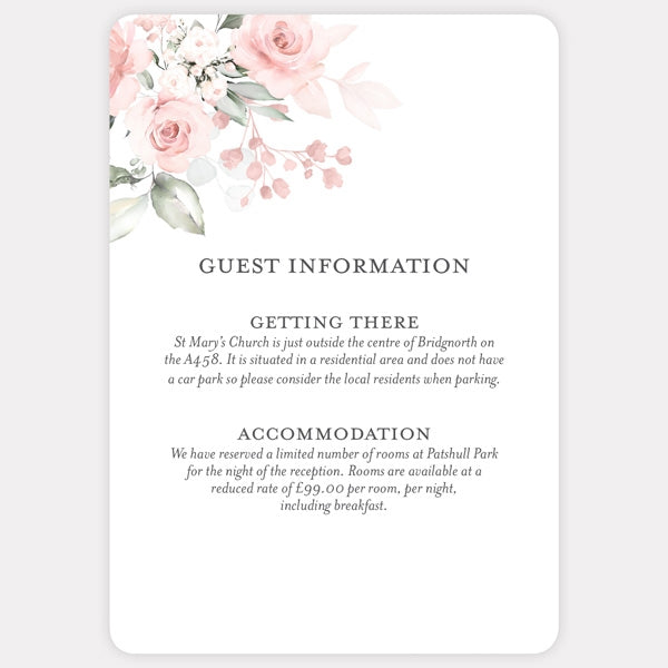 Blush Pink Flowers - Guest Information Card