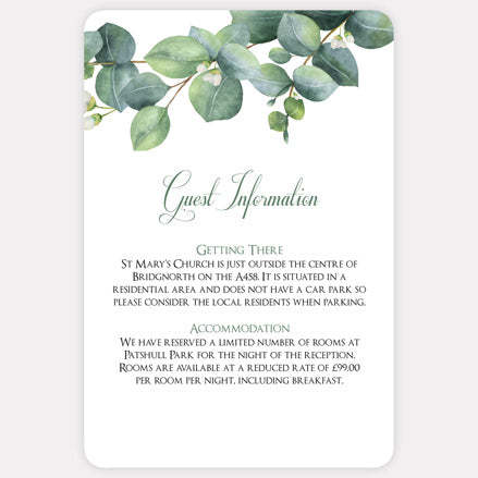 Eucalyptus Garland - Guest Information Card