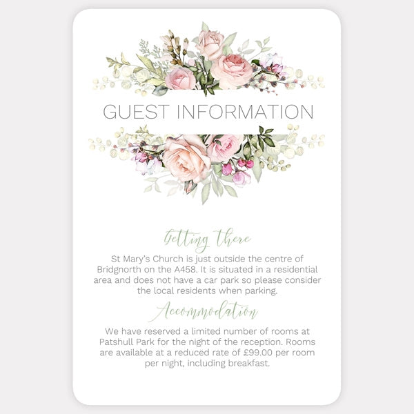 Pink Country Flowers - Guest Information Card