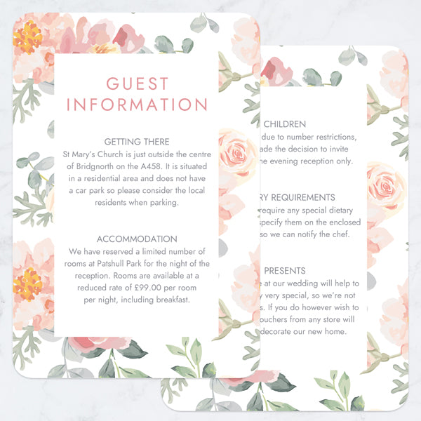 Coral Watercolour Flowers - Guest Information