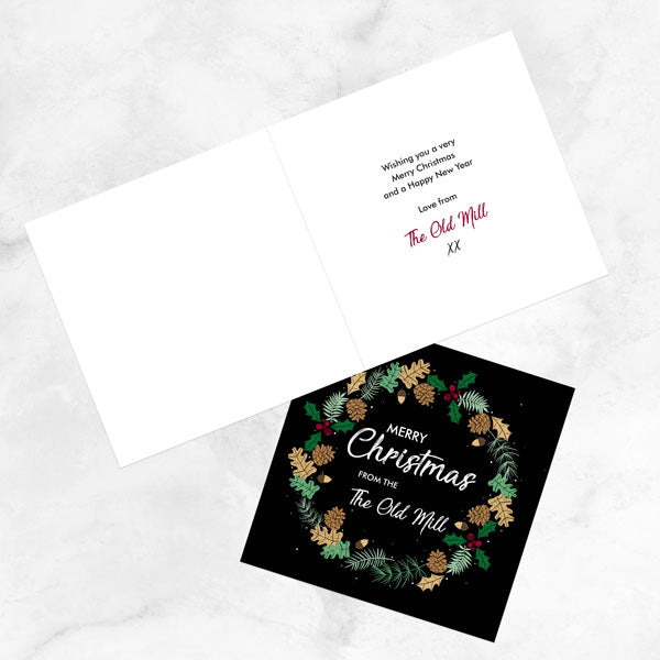 Business Christmas Cards - Holly and Pinecone Wreath
