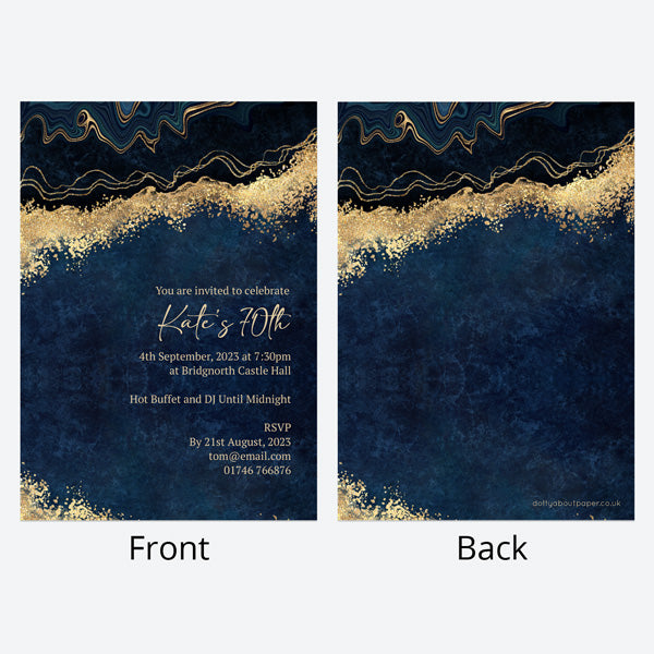70th Birthday Invitations - Blue Agate - Pack of 10