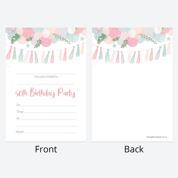 50th Birthday Invitations - Botanical Balloon Arch - Pack of 10