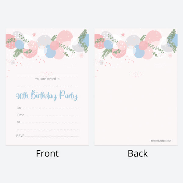 90th Birthday Invitations - Botanical Balloon Arch - Pack of 10