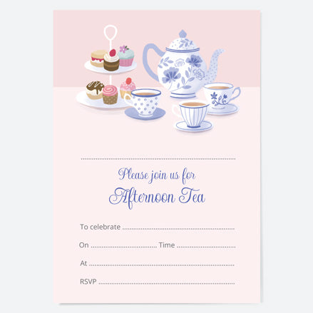 Tea Party Invitations - Blue China - Pack of 10