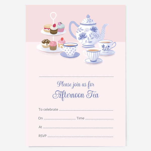 Tea Party Invitations - Blue China - Pack of 10