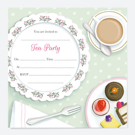Tea Party Invitations - Floral Tea Service - Pack of 10