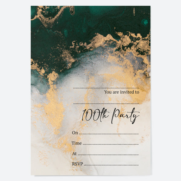 100th Birthday Invitations - Green Agate - Pack of 10